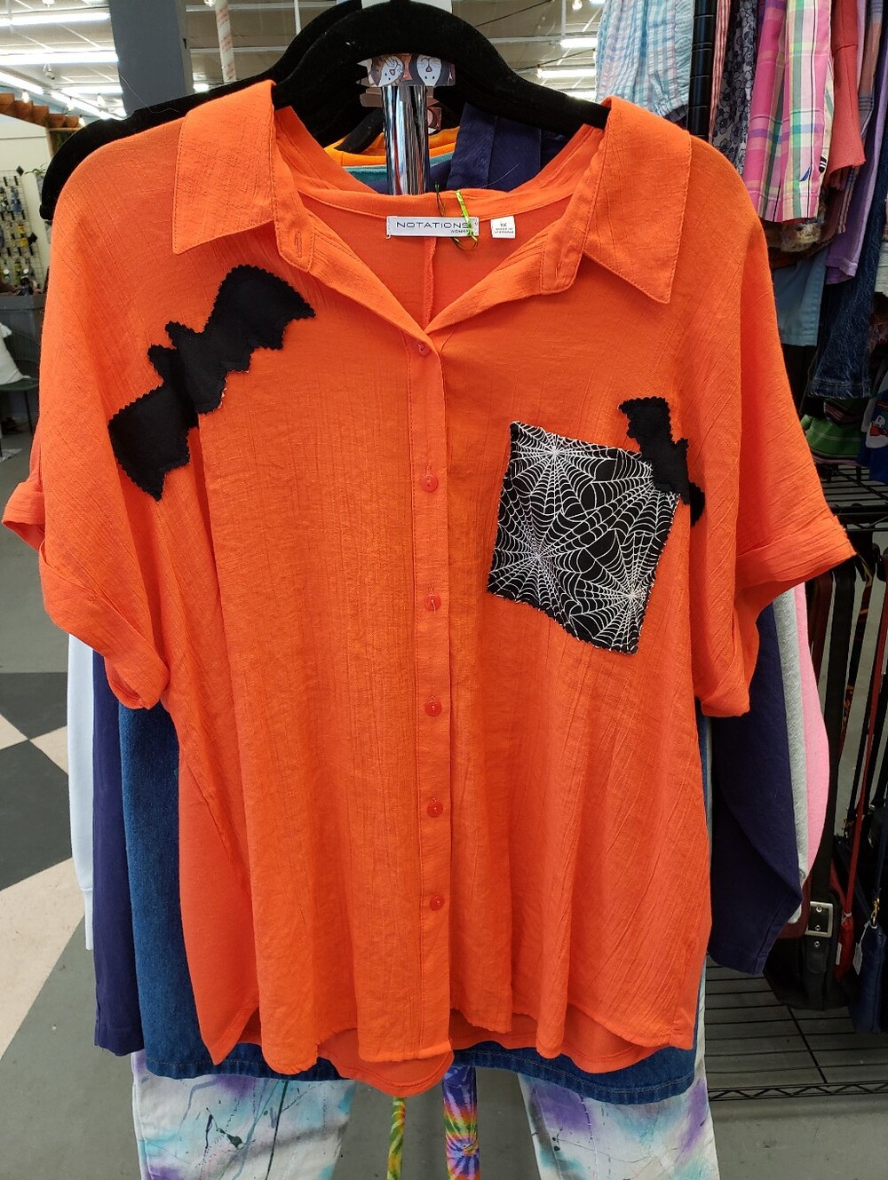 Upcycled Bat Bats Spiderweb Halloween October Button Front Top